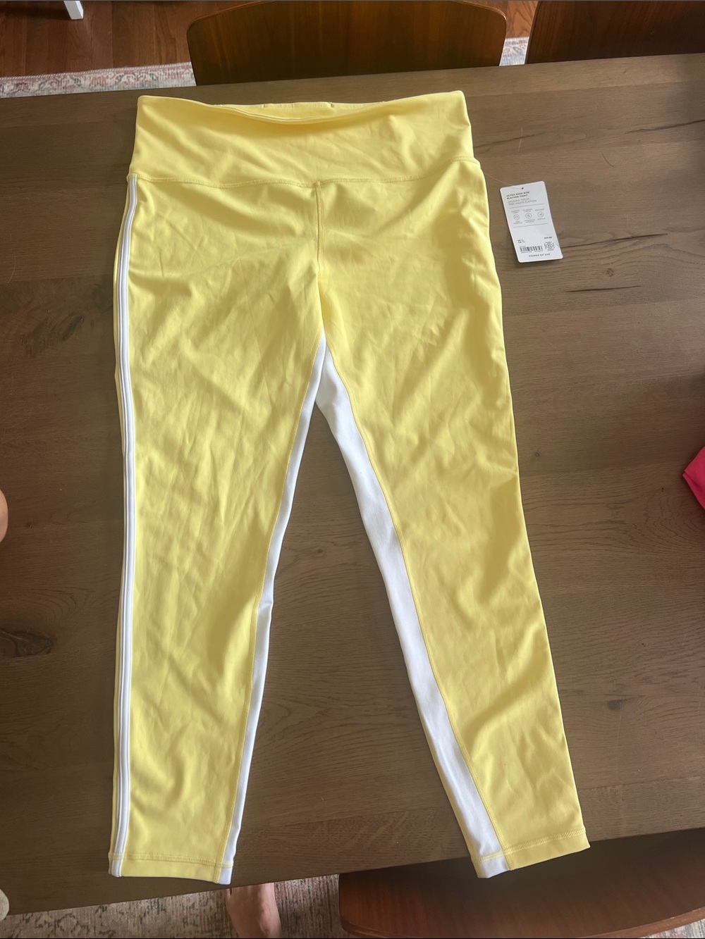Athleta Yellow Leggings with White Side Stripe
